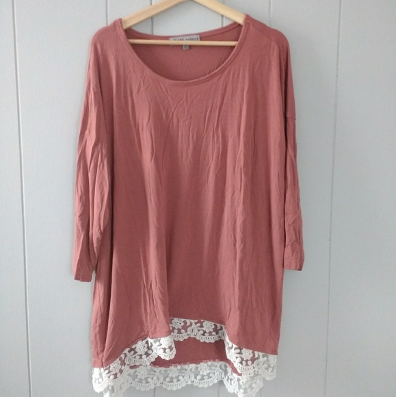 Absolutely Famous Tops - Women's Plus Rusty Color Lace Top